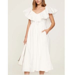 Adam Lippes White Eyelet Ruffle Midi Dress Size 10